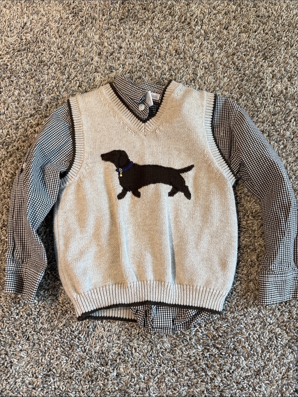 Janie and Jack Beige Knit Sweater Vest with Dachshund Motif